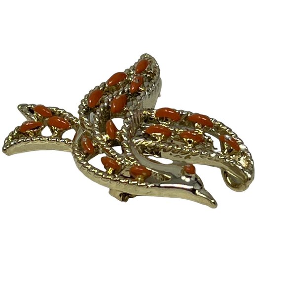 Gerrys Dove Brooch Pendant Gold Tone Orange Beads Vintage Open Work Bird Pin - Picture 6 of 7